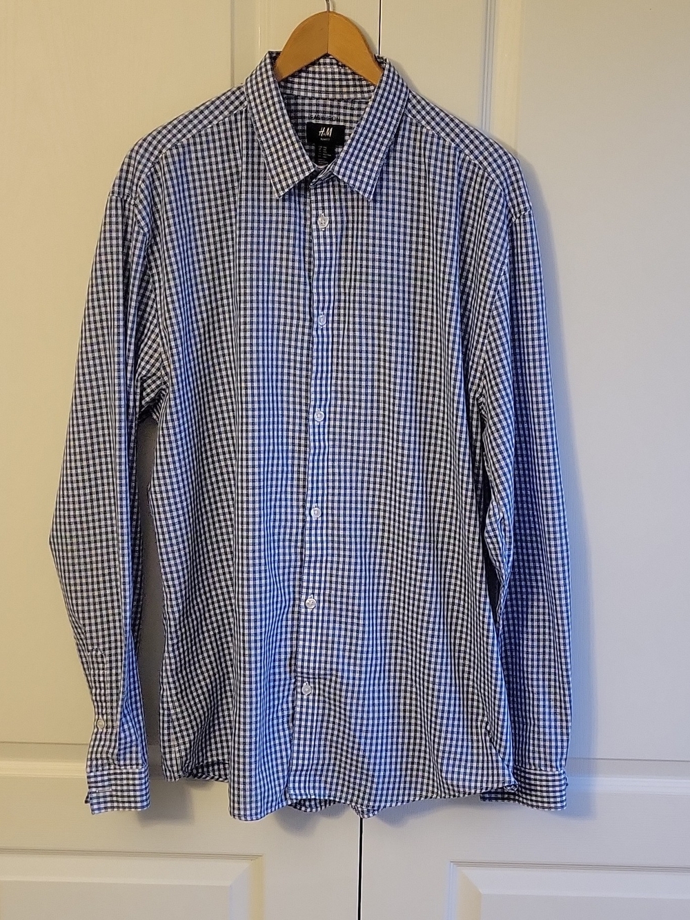 H&M Easy Iron Slim Fit Gingham Shirt Blue & White XXL